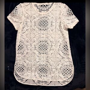 Sundance White Crochet Lace Short-Sleeve Tunic